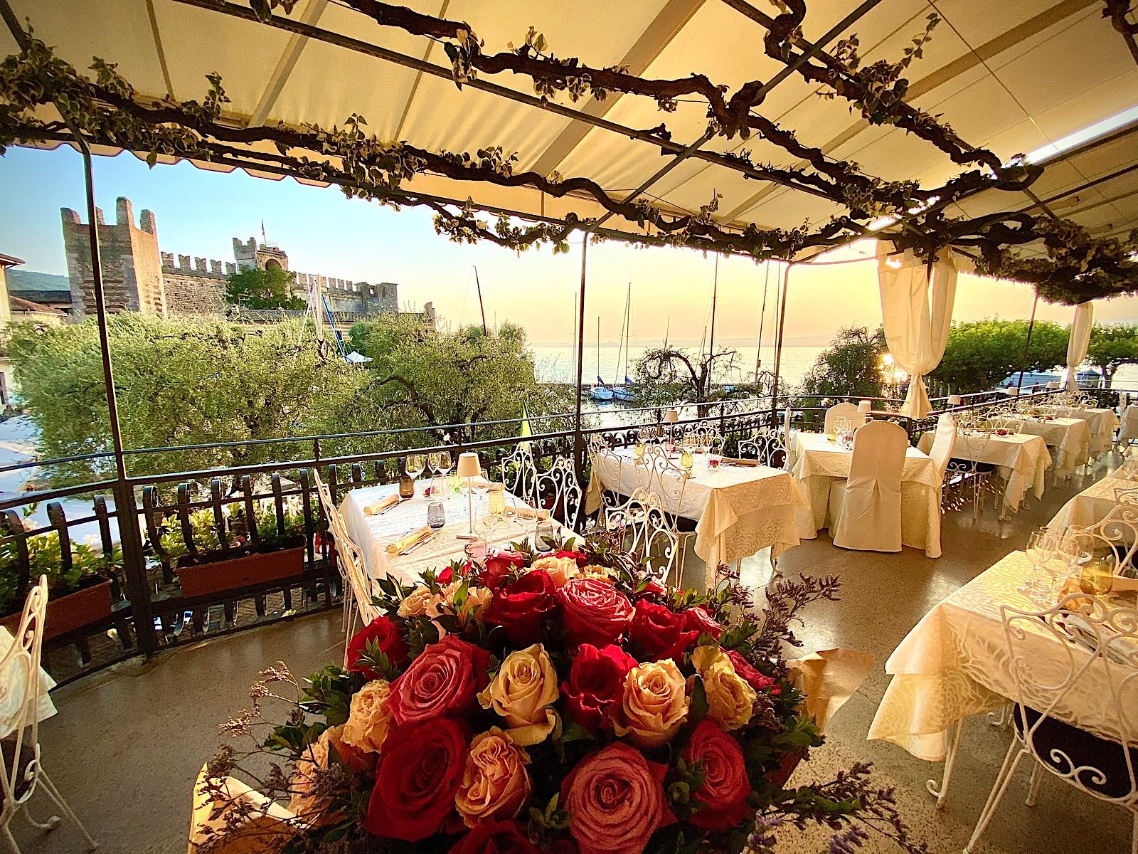 The terrace at sunset, facing the Scaliger castle